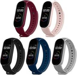 Pacote Kit 5 Pulseiras Extras Compatível com Mi Band 5 6 Sport Silicone Cores Vivas