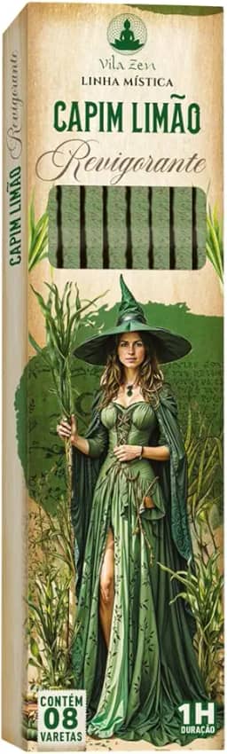 Incenso Vila Zen Linha Mística Bruxas, Incenso Natural Sem Carvão - Caixinha com 8 Varetas cada (CAPIM LIMÃO - Revigorante)