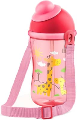 Lillo Copo Cantil Decorado Com Canudo Silicone - Rosa 390 Ml