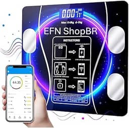 Top 1 Balança Digital de Bioimpedância até 180kg - Sistema de Análise Corporal Avançada e Medição de Gordura via Bluetooth Compatível com App Android e IOS