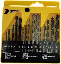 Kit Jogo Estojo com Brocas para Metal Concreto Madeira com 16 Peças Profissional Fertak