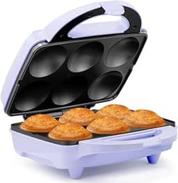 Holstein Housewares Máquina de cupcake antiaderente, lavanda/aço inoxidável - Faz 6 cupcakes, muffins, pães de canela e mais para aniversários, feriados, vendas de assados ou ocasiões especiais