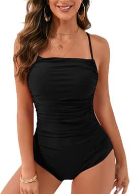 Maiô feminino franzido com controle de barriga, frente única, costas cruzadas