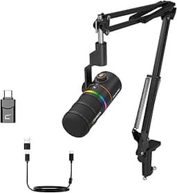 COMICA Microfone para jogos EJoy D10 Pro XLR/USB-C para gravação de podcast, microfone dinâmico com fio/sem fio para desktop com braço boom, mudo, redução de ruído, ganho, para PC, PS4, PS5