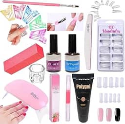 Kit Profissional para Unhas em Polygel, com Primer, Top Coat, Moldes F1, 100 Unidades, Pincel e Acessórios