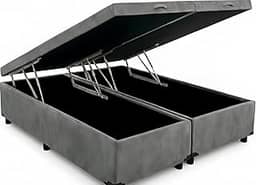 Cama Box Baú King Bipartida, 203x193x42 cm, Suporta 200kg por Lado, com Pistão a Gás (Suede Cinza)