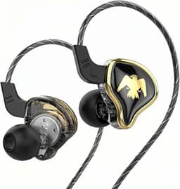 Fones de ouvido QKZ AK6 ARES HiFi com fio, com microfone, IEMs para jogos com microfone, fones de ouvido intra-auriculares, para cantores e músicos (preto)