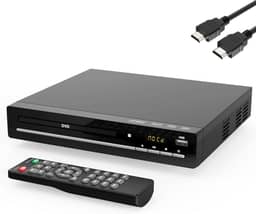 Leitor de DVD HD para TV com HDMI, sem região, leitor de CD para casa, reproduz todas as regiões e formatos, mini leitor de DVD com cabos USB, controle remoto, HDMI e RCA incluídos (DVD-003)