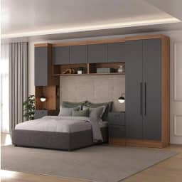 Guardo Roupa Modulado 7 Portas 6 Gavetas 5 Peças Hecol Móveis Nogal/grafite