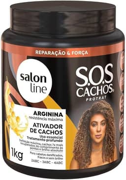 Salon Line, Ativador de Cachos, SOS Cachos, Arginina, Reconstrução Profunda - Cabelos Ondulados, Cacheados e Crespos, 1 Kg