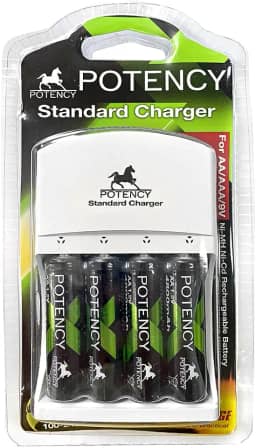 Carregador P/Pilhas AA, AAA e 9V, Incluso 4 Pilhas AA Recarregáveis 4800mAh Ni-MH, Bivolt, Para Controles, Câmeras, Brinquedos, LED, Relógio, Compacto e Econômico, Xbox e Acessórios