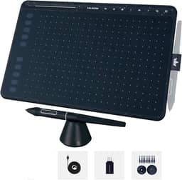 Mesa digitalizadora HUION HS611 Tablet gráfico com 10 teclas de atalho, 8 teclas multimídia Stylus sem bateria 8192 caneta pressão inclinação digital arte tablet para pintura, design esboço iniciante