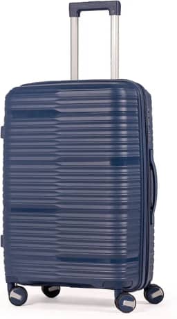 Mala De Viagem Média 23Kg Polipropileno Rodas Duplas 360 Fibra Rígida Leve Resistente Para Despachar (AZUL, MÉDIA)