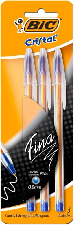 Caneta Esferográfica BIC Cristal Precisão, Azul, Ponta Fina de 0.8mm, 835241, 3 Unidades, Corpo Hexagonal