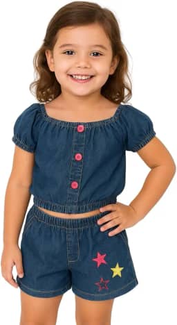 Conjunto Top e Short Jeans Infantil Menina Festa Aniversário Presente-KIDS