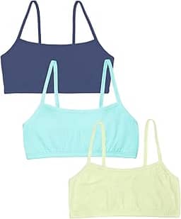 Sutiã esportivo feminino com alças finas de algodão, pacote com 3, Lentilha/azul aruba/azul holandês, 42