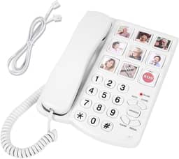 Telefone com botão grande para idosos, 9 botões grandes de foto e discagem com um clique, sino alto, fácil de programar, telefones fixos para idosos, para pessoas com deficiências visuais, auditivas e