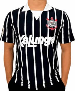 CAMISA POLO CORINTHIANS RETRÔ KALUNGA, MASCULINA, PRETA
