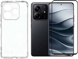 Capa Capinha Anti Impacto Choque + Película de Vidro 3d, silicone transparente clear com bordas reforçadas e flexível com efeito cristal Compátivel com Xiaomi Redmi Note 14