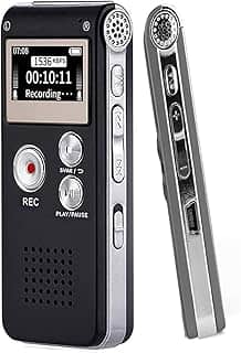 Gravador de Voz Digital 16GB com Redução de Ruído e Ativação por Voz - Dictafone Recarregável via USB para Palestras, MP3 Player, 30h Gravação, Proteção por Senha