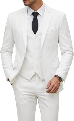 Conjunto de terno masculino slim fit, 2 botões, 3 peças, blazer sólido, colete e gravata