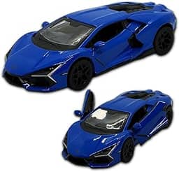 Carrinho De Ferro Miniatura Lamborghini Revuelto 12 Cm, 1/38, em metal, Miniatura de carro colecionável, abertura de portas laterais, rodinhas em borracha com fricção, resistente a quedas (Azul)