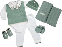 Kit Saida Maternidade Menino Completa Tricot 7 Peças Verde Militar