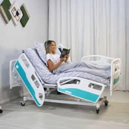 Cama Hospitalar Elétrica Motorizada Com Colchão D33 9 Movimentos 1040.AS Luxo Com Elevação de Altura + Posição Poltrona, Proclive e Trend Para Idosos
