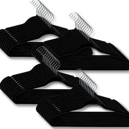ELORIA Cabides de Veludo Adulto Slim, Antideslizante, Kit com 40 Unidades, Preto