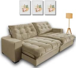 Sofá Retrátil e Reclinável, 2,10m com Molas Ensacadas. (Bege)