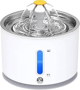 Fonte de Agua pra Gato,Tampa de Aço Inoxidável SUS304,Capacidade de 2,4L,Bomba Silenciosa Aprimorada,Sistema de Filtragem Circulante,Fácil de Montar e Desmontar,Bebedouro para Gatos 2,4L