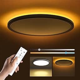 Matane Luminária de teto LED de 12 polegadas com controle remoto, luz noturna quente 2000K, ajustável 3000K-6500K, luzes de teto de baixo perfil para quarto, cozinha, sala de estar, preto