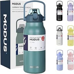 Garrafa Térmica 1700ml - Duplamente Isolada a Vácuo, Canudo e Base Emborrachada Anti Derrapante, Mantém Bebidas Quentes por 12 Horas e Geladas por 24 Horas (Verde)