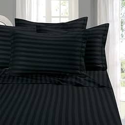 Elegant Comfort Os melhores conjuntos de lençóis de 6 peças, mais macios e aconchegantes! – Jogo de cama de 6 peças com 1500 fios de qualidade egípcia, luxuoso, resistente a rugas, damasco listrado, Queen Black