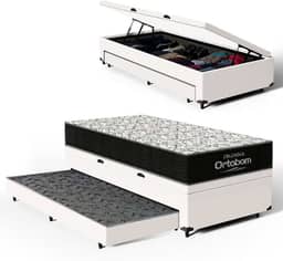 Bicama com Box Baú Solteiro com Colchão de Espuma D45 Ortobom Airtech 150 + Auxiliar Unique 88cm (Branco)