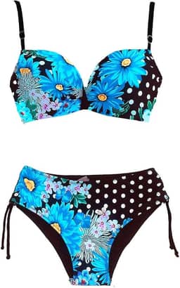 Biquíni Plus Size Floral Cintura Alta 46-52 Feminino Azul Preto Rosa Vermelho Conjunto Praia