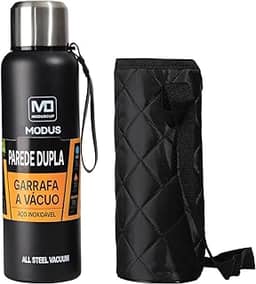 MODUS Garrafa Térmica De Aço Inoxidável Isolada A Vácuo Com Copo Portátil E Bolsa 1000ML/1500ML (Preto 1500ML)