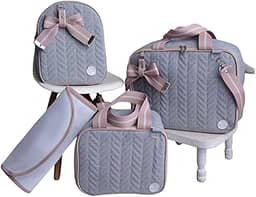 Kit de Bolsa Mala Maternidade 4 Peças Jeans (ROSE)