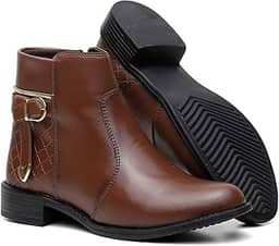 Coturno Feminino Salto Baixo Bota Botinha Cano Curto Zíper Confort