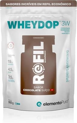 Refil Whey Protein Wheydop 3W Chocolate Suiço 900g Proteina Concentrada nao desnaturada, isolada e Hidrolisada