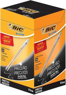 BIC, Caneta Esferográfica Escrita Fina, Cristal Fina, Preta, 50 Unidades