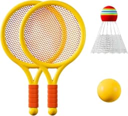 Kit Completo Raquete Infantil 3 em 1 - Jogo Tênis Badminton com Bola e Peteca - Brinquedo Esportivo para Crianças 3+ Anos - Estimula Coordenação Motora e Atividade Física - Ideal Praia Parque Quintal
