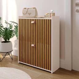 Sapateira 2 Gavetas Basculantes Organizadora Multiuso Armário Closet 12 Pares Quarto Hall De Entrada (Off White/Ripado)