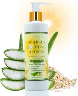 LatherGreen Loção Corporal Natural Pós-Sol com Aloe Vera e Aveia – Alívio para Queimaduras Solares e Hidratação Profunda, 8 onças