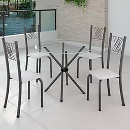 Conjunto de Jantar Mesa Tampo Redondo de Vidro Incolor com 4 Cadeiras Sara Yescasa Branco Liso/mart Prata