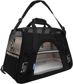 Bolsa Transporte Pet 44x28x25 Preta Passeio Viagem Carro Avião Para Cães e Gatos Até 8kg