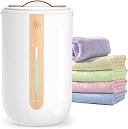 Keenray Aquecedor de toalhas para banheiro, balde de aquecedor de toalhas com barra de progresso de aquecimento, suporte de disco perfumado, alça de couro, balde de toalha de desligamento automático