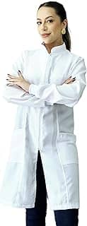 Jaleco Feminino Oxford Ziper Gola Padre, Com Punho, Acinturado, Manga Longa, Branco