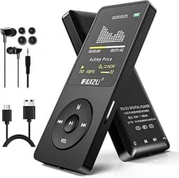 Leitor de MP3 RUIZU X02, reprodutor de música ultrafino, bateria de longa duração, rádio FM, gravador de voz, reprodução de vídeo, leitura de texto, reprodução de 80 horas e expansível até 128 GB (preto)