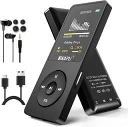 Leitor de MP3 RUIZU X02, 16 GB, reprodutor de música ultrafino, bateria de longa duração, rádio FM, gravador de voz, reprodução de vídeo, leitura de texto, reprodução de 80 horas e expansível até 128 GB (preto)
